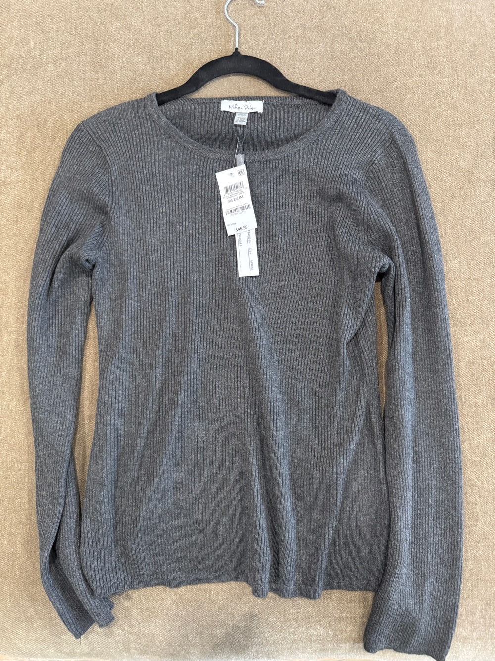 Halogen Heather Gray Ribbed Crewneck Sweater